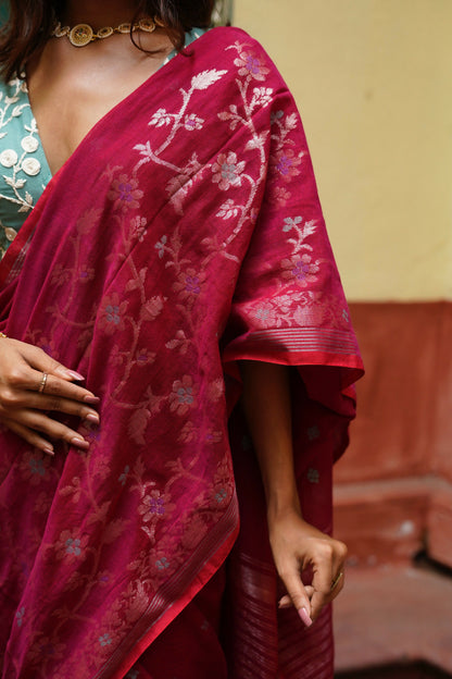 Meena Kumari Handwoven Cotton Pink Saree
