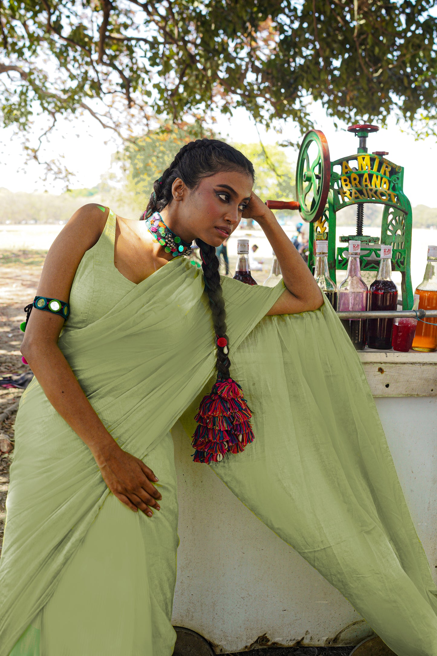 Nimbu Ice Gola I Green Handloom Cotton Silk Saree