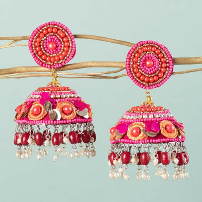 Shaila Pink Beaded Jhumkas