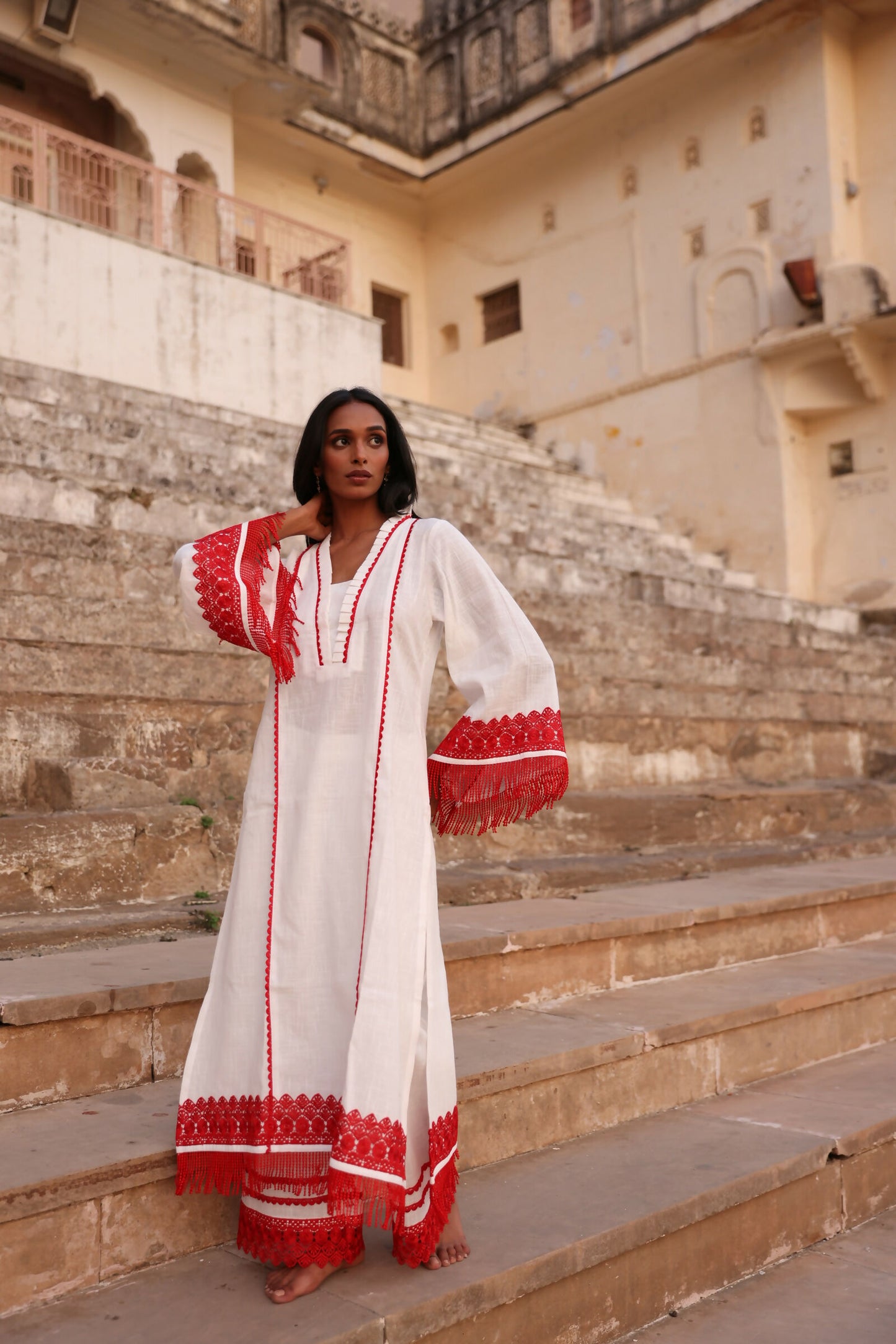 Oorja White & Red Pakistani Suit Set