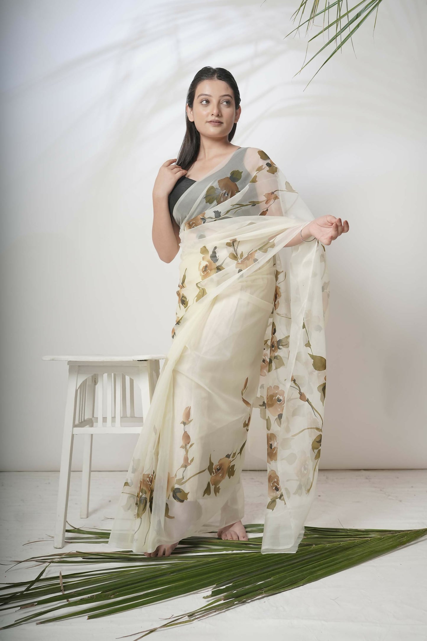 Floral Handpainted Organza Saree