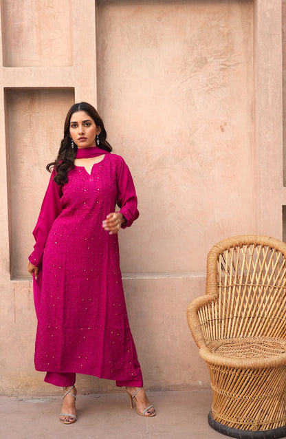 Fara Chikankari And Mukaish Crepe Set