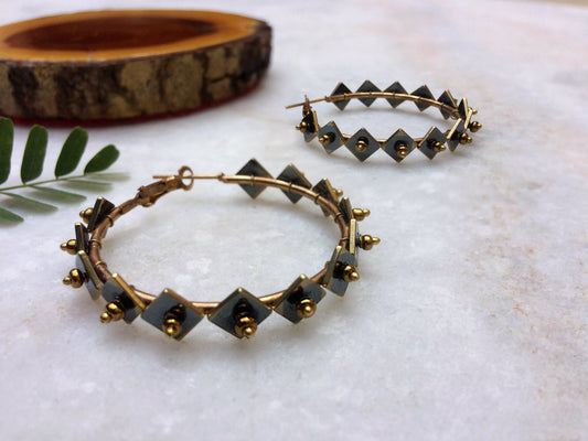 Golden Kite and Beads Hoop Earrings