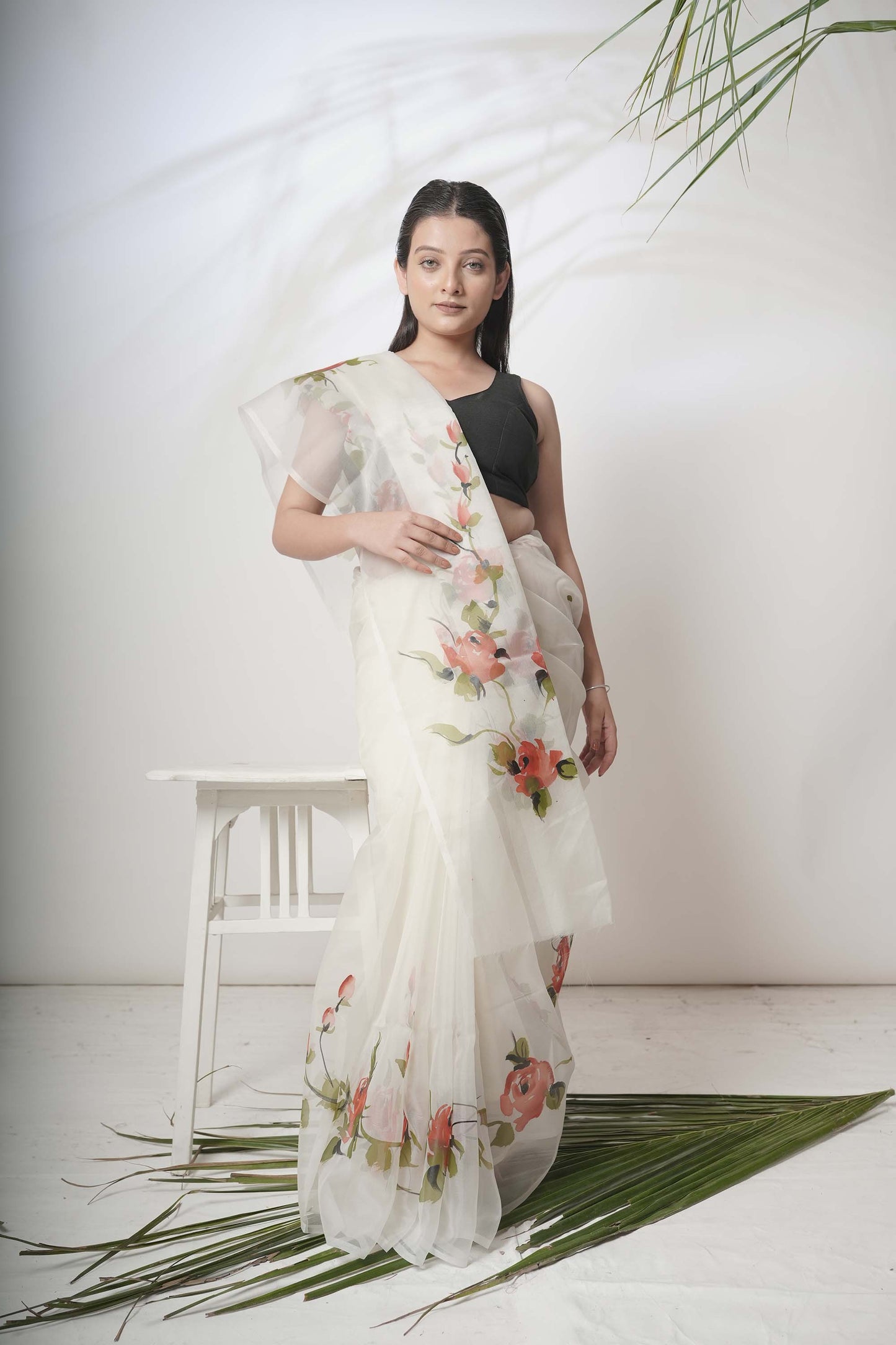 Floral Handpainted Organza Saree