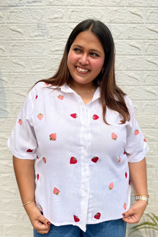 Strawberry Embroidered Cotton Shirt