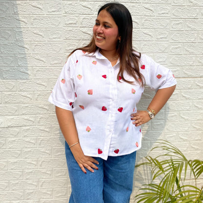 Strawberry Embroidered Cotton Shirt