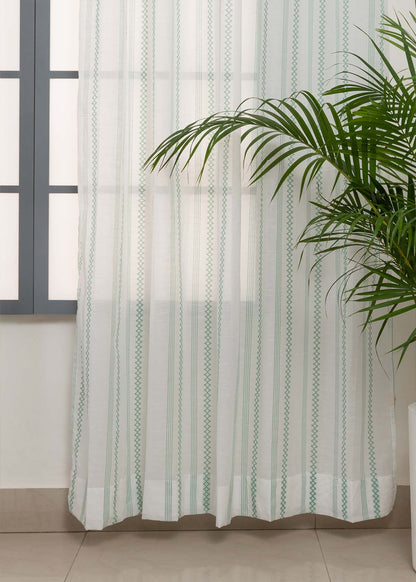 Light Filtering - Green Picket Fence Cotton Sheer Curtain