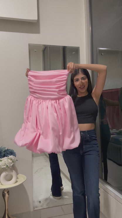 Pink Satin Balloon Dress