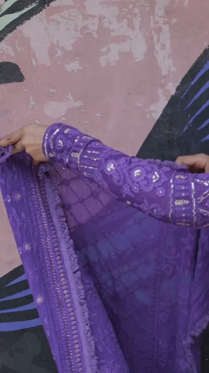 Lucknow Chikankari Purple Lehenga