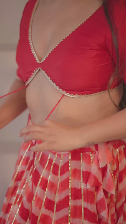 Red Shloka Leheriya Lehenga