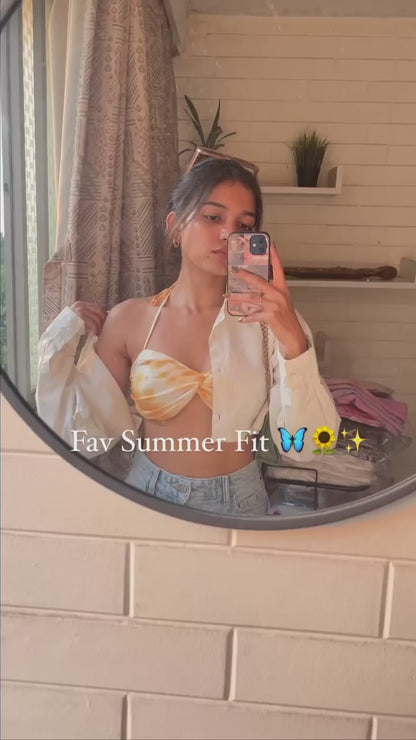 Yellow Satin Tie & Dye Bralette Top