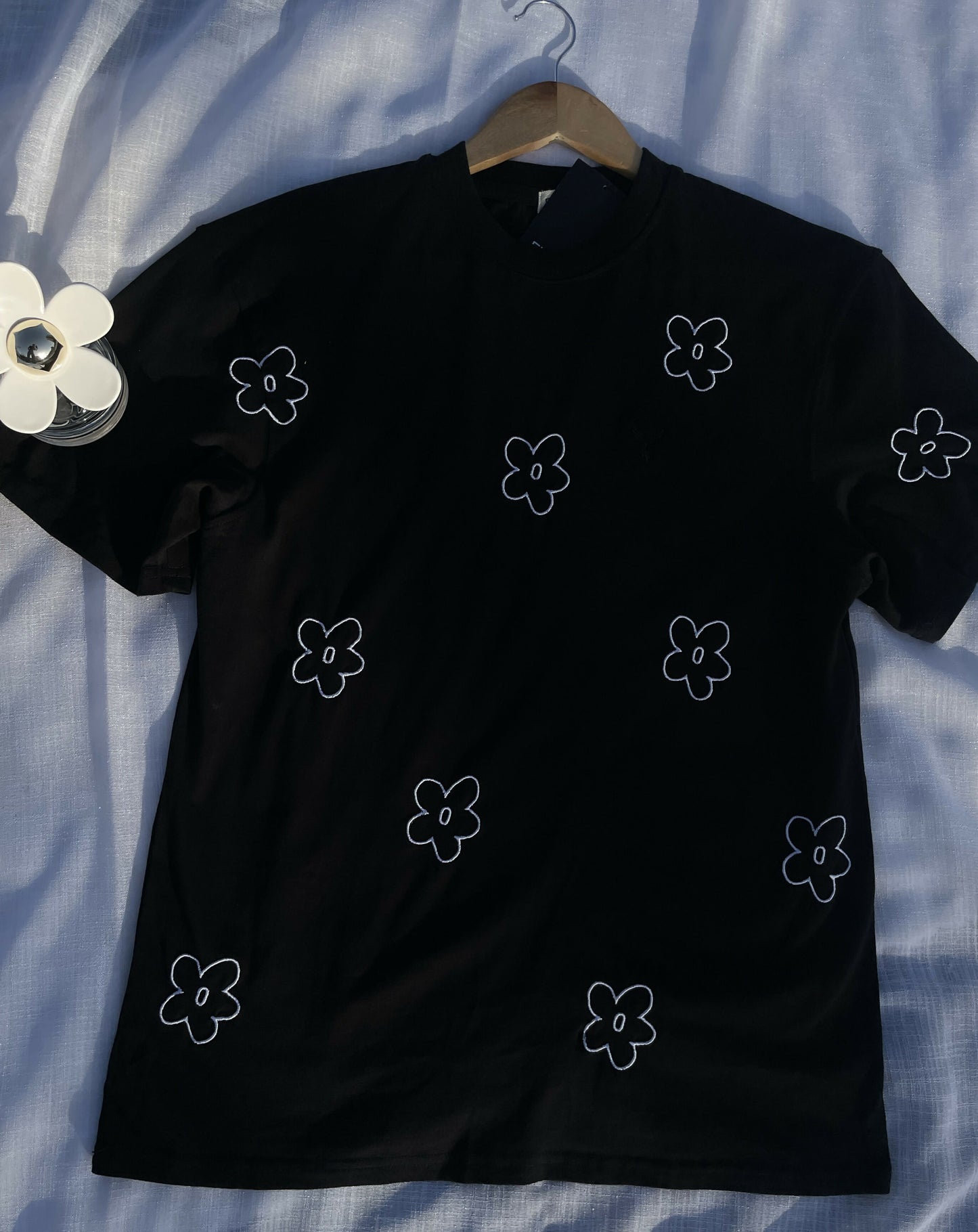 Floral Embroidered Black Tshirt