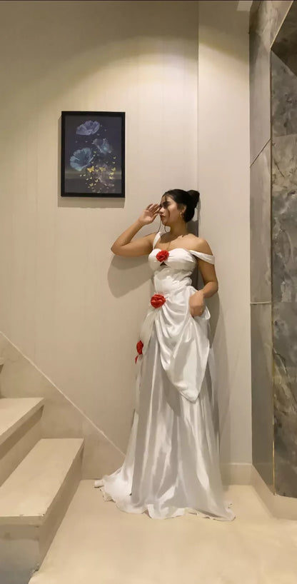 Rosy Fairy White Satin Dress