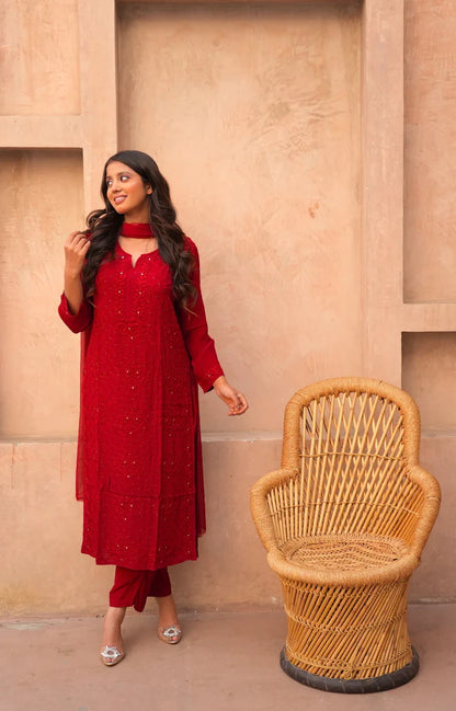 Fara Chikankari And Mukaish Crepe Set
