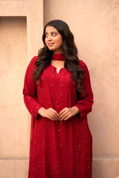 Fara Chikankari And Mukaish Crepe Set