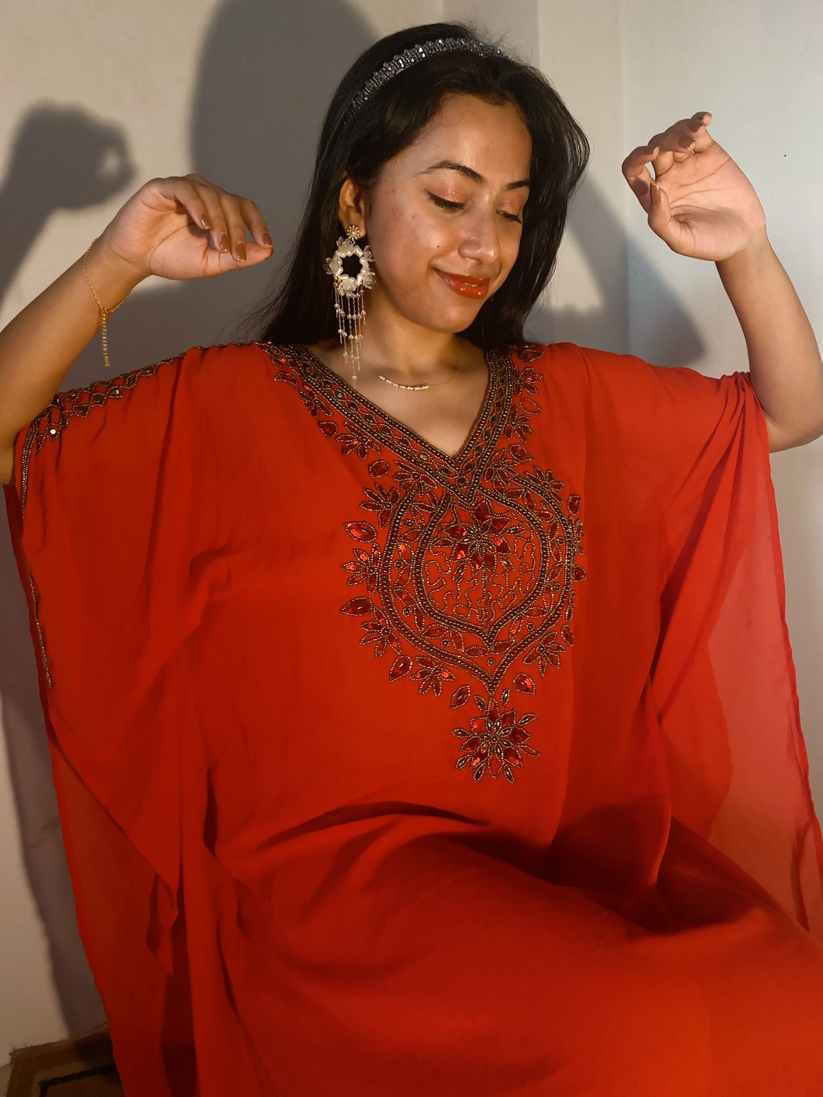 Sana Red Georgette Short kaftan