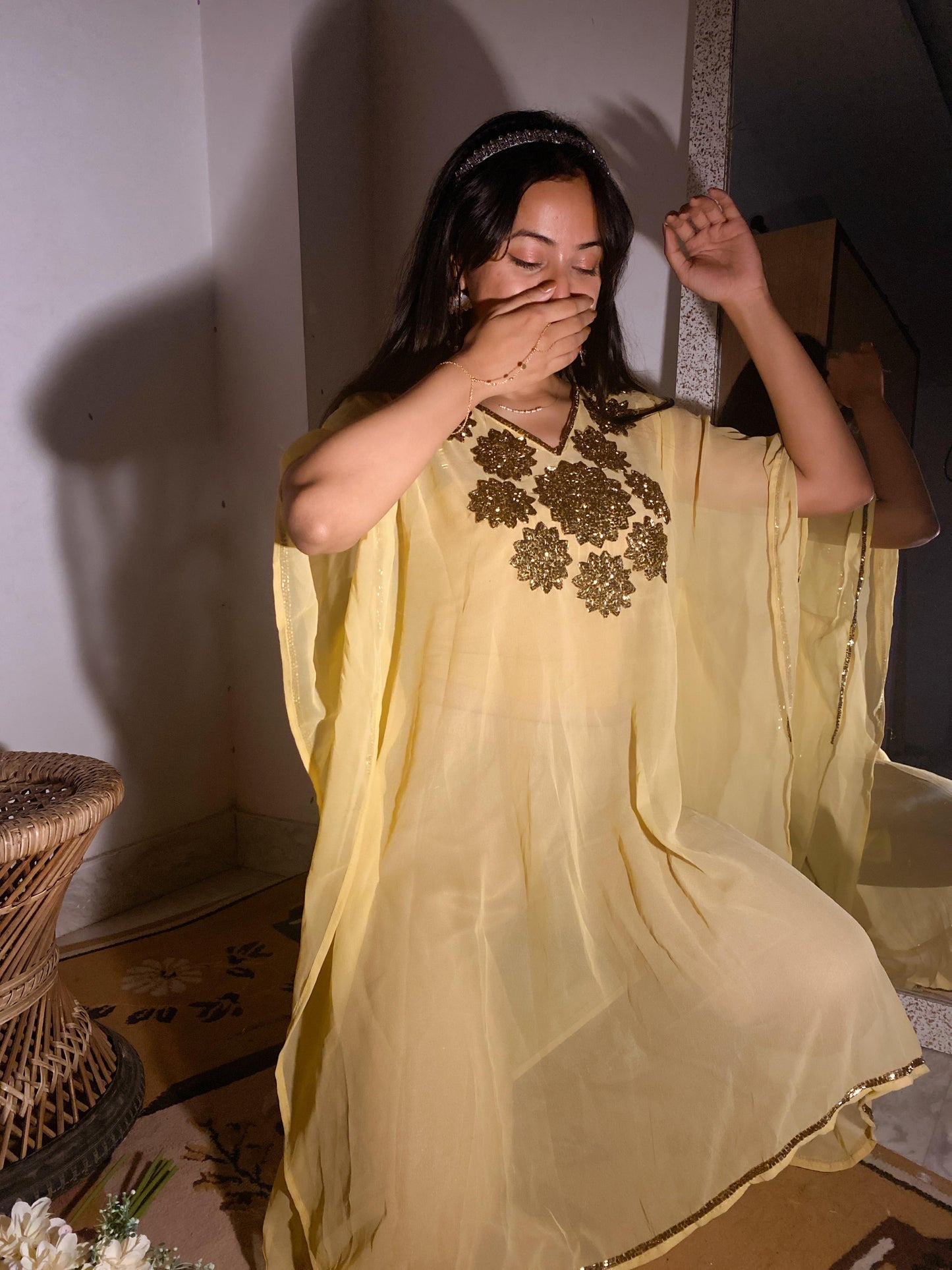 Waheeda Golden Embroidery Plain Kaftan