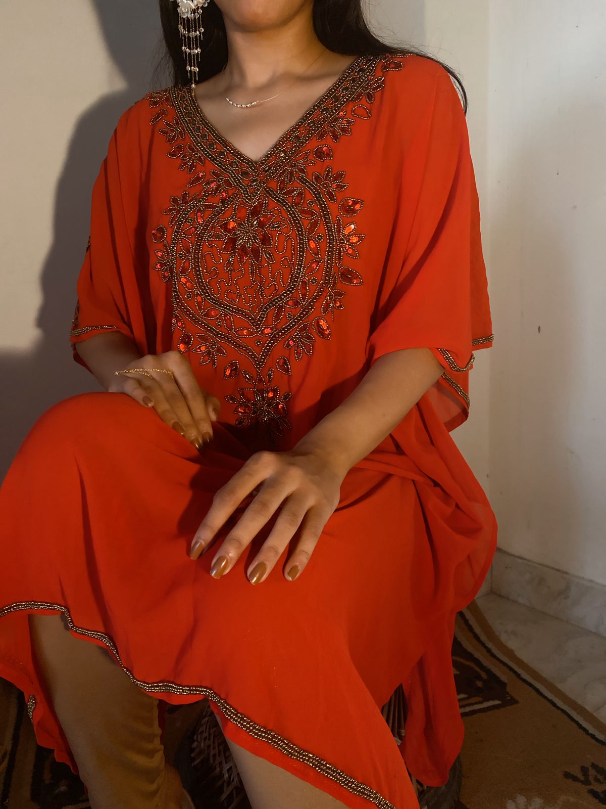 Sana Red Georgette Short kaftan