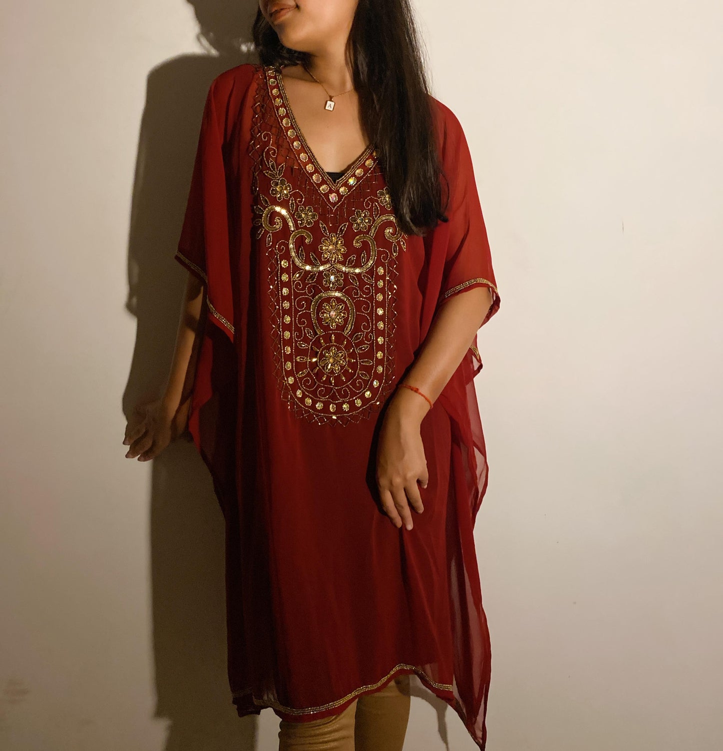 Noor Georgette Kaftan with Golden Embroidery