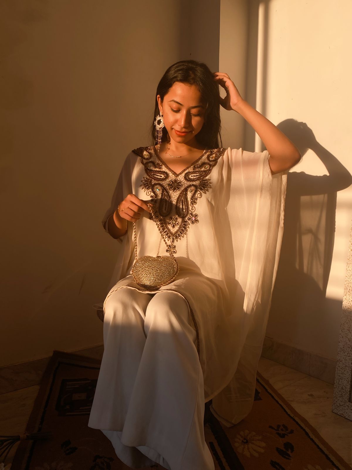 Alizeh Short Kaftan with Golden Embroidery