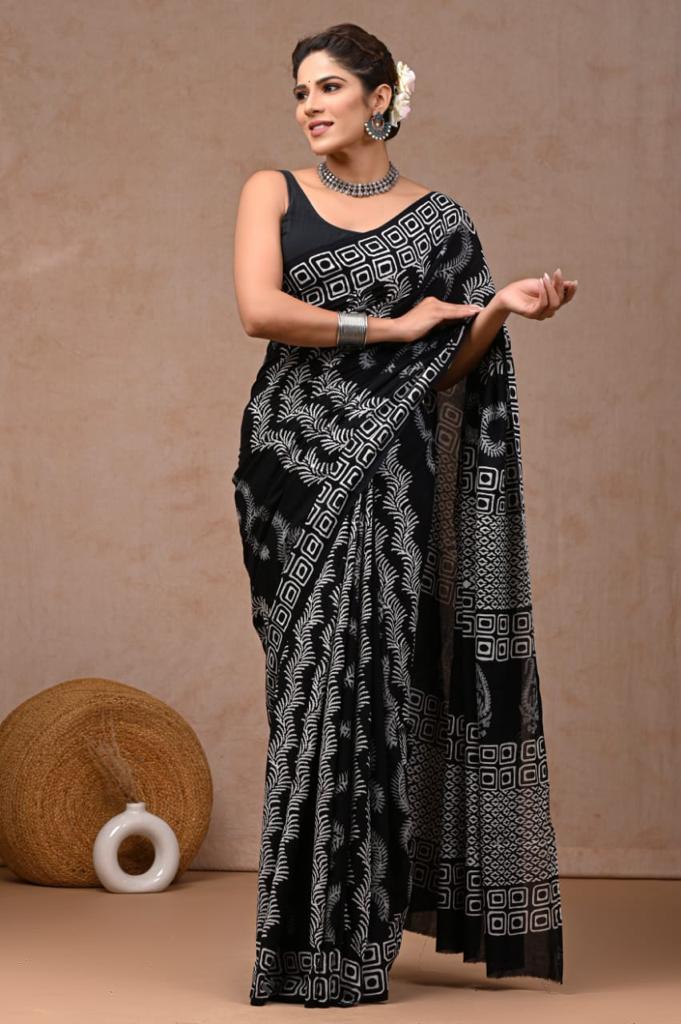 Raaz Mul Cotton Hand Block Printed Saree