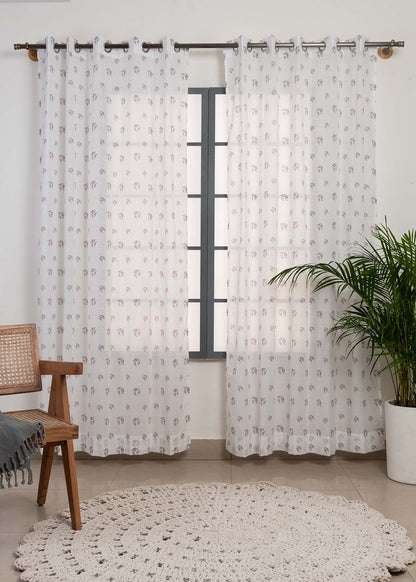 Light Filtering - Lavender Rose Garden Cotton Sheer Curtain