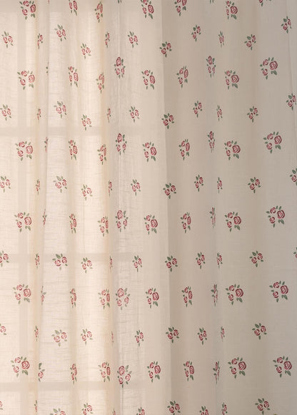 Light Filtering - Red Rose Garden Cotton Sheer Curtain