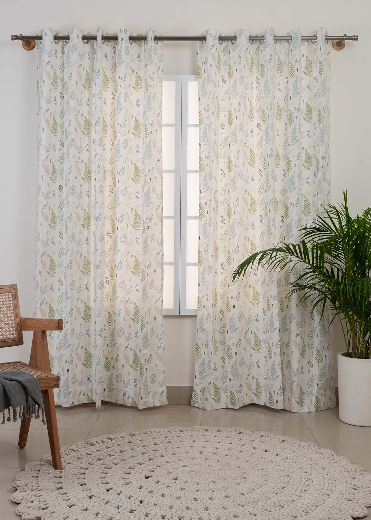 Room Darkening - Rustling Green Leaves Cotton Curtain