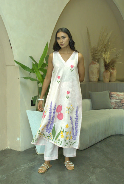 Kyari Linen Kurta Set in Pink