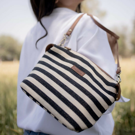 Monochrome Stripes Pouch Cum Sling Bag