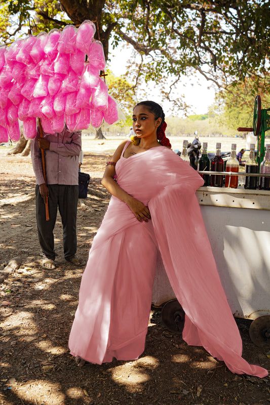 Strawberry Ice Gola I Pink Handloom Cotton Silk Saree