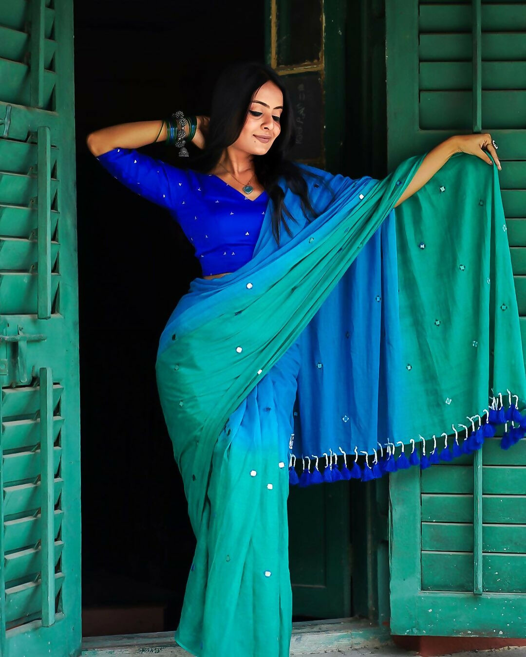 Waves in the Sky Mulmul Saree