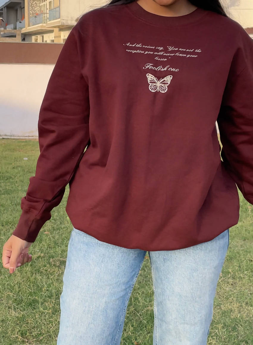 Butterfly Embroidered Dark Brown Sweatshirt