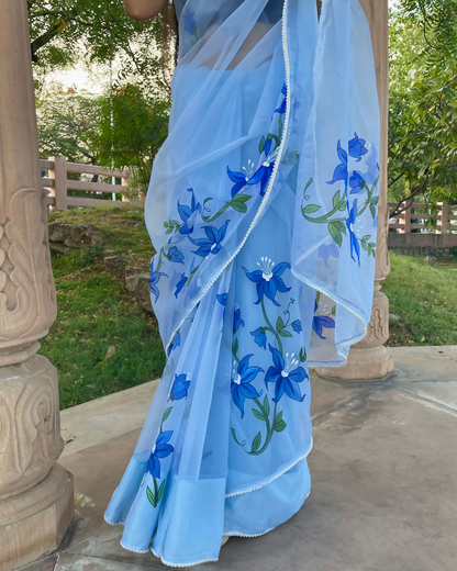 sky blue 'kashish' hand-painted saree (3)