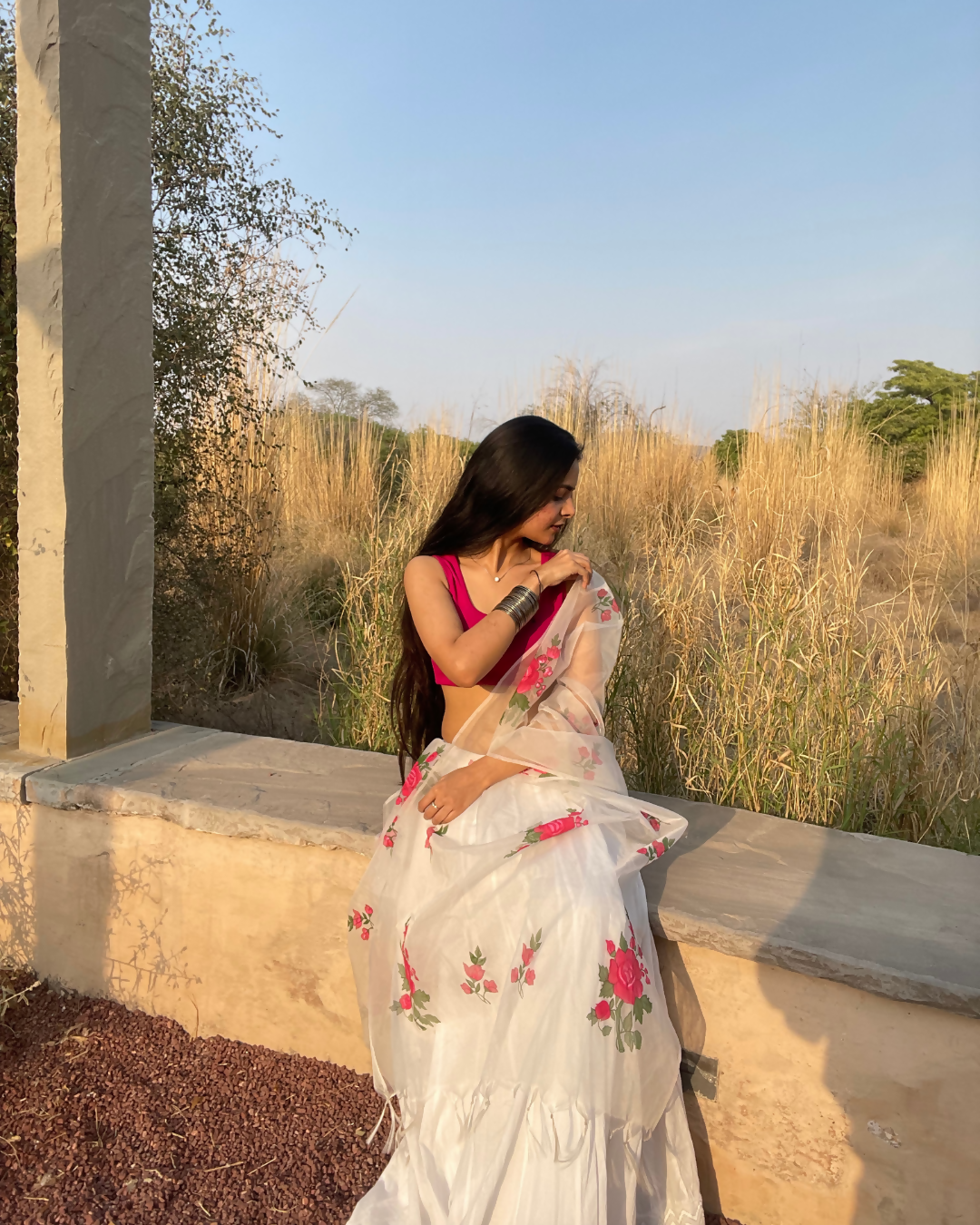 ivory 'gul' hand-painted dupatta (4)