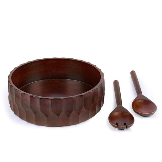 Salad Bowl + Server Set Wooden Honeycomb