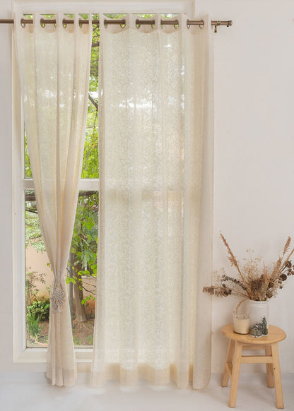 Light Filtering - Trailing Berries Cream Cotton Sheer Curtain