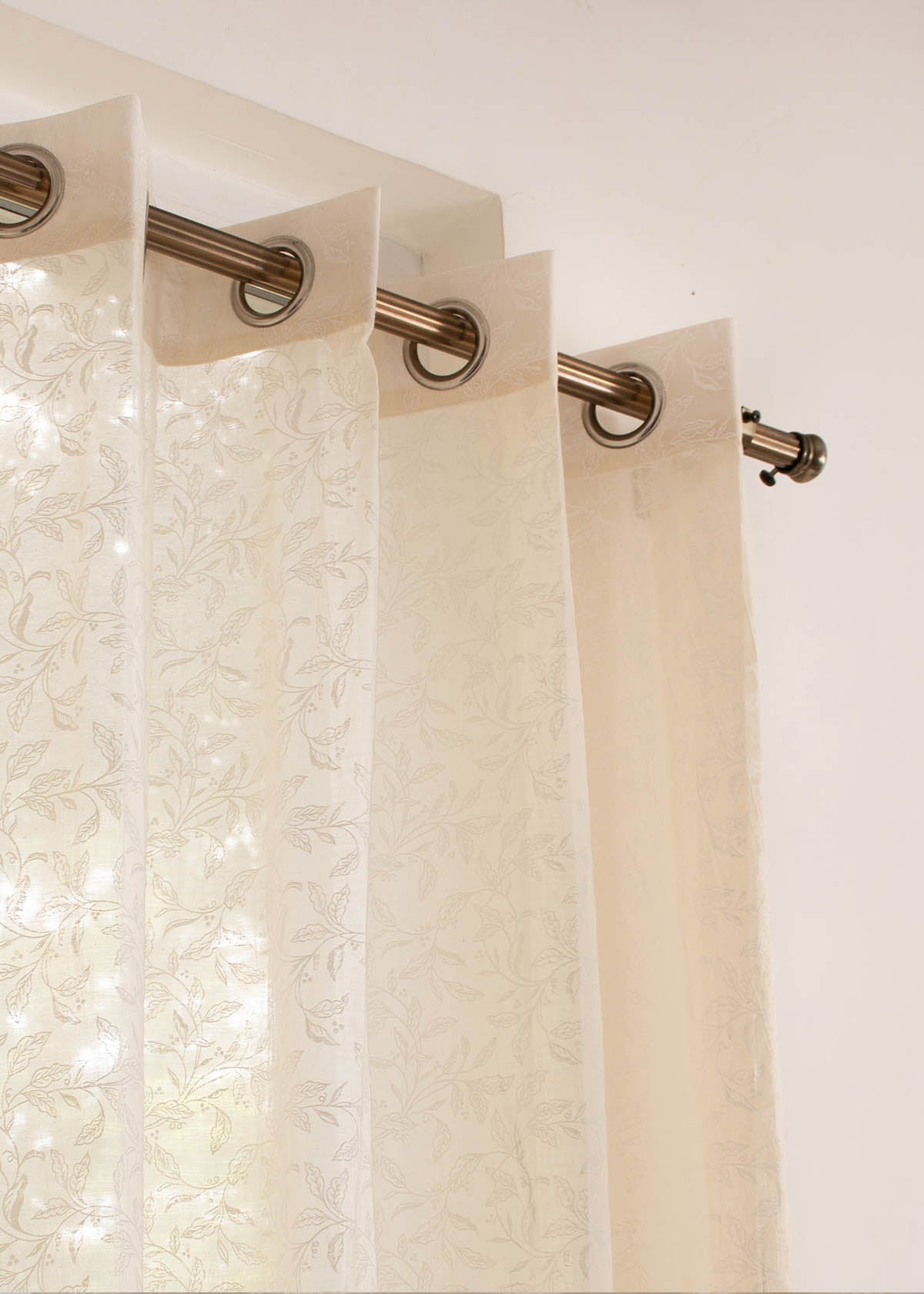 Light Filtering - Trailing Berries Cream Cotton Sheer Curtain