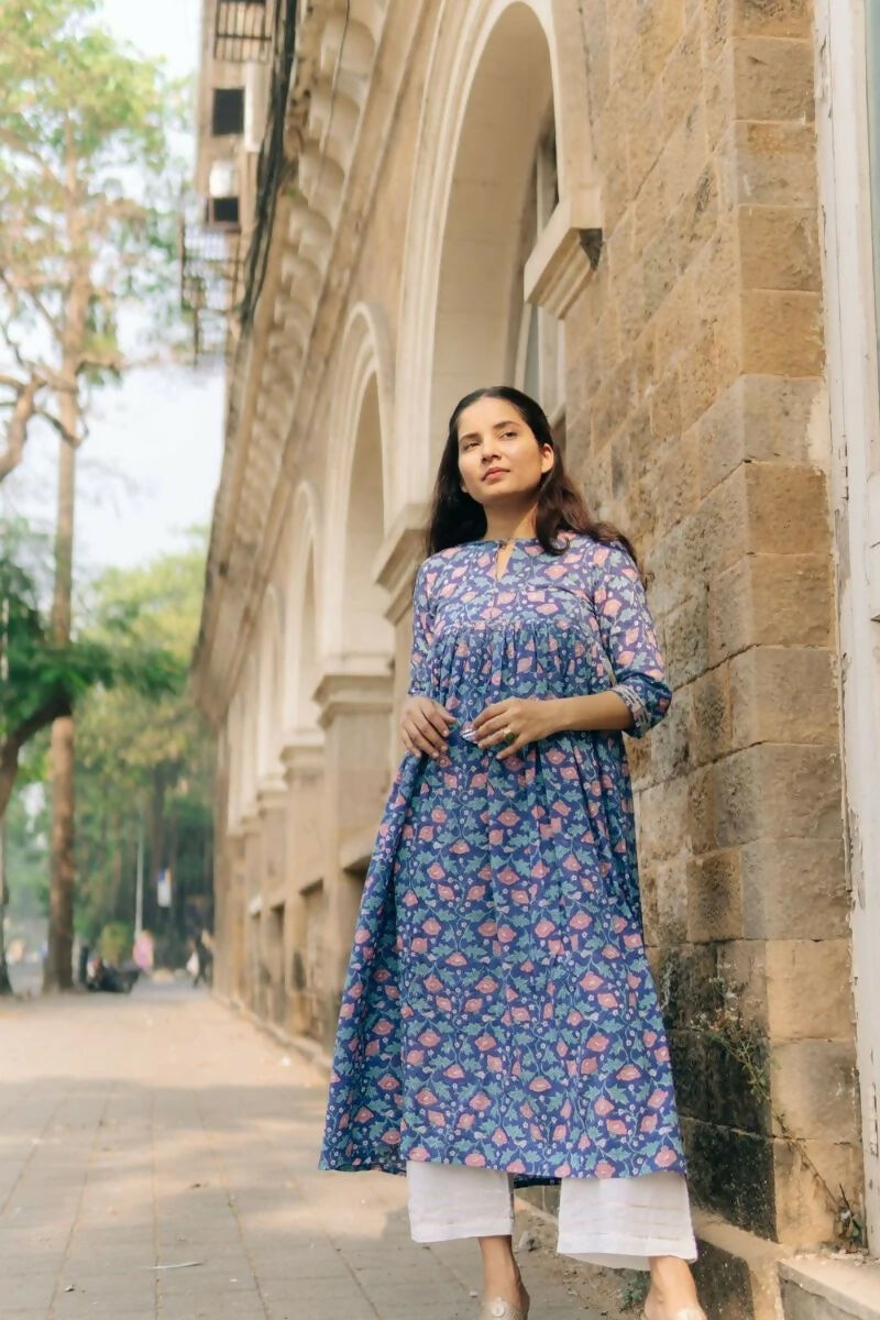 Raabta Peacock Blue Sanganeri Kurta