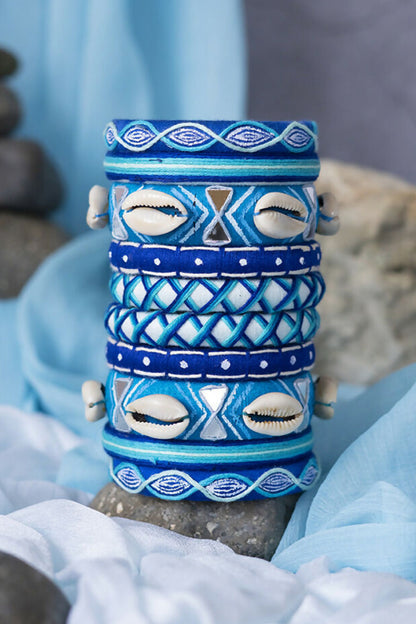 Sindhu Blue Bangle Set With Shells