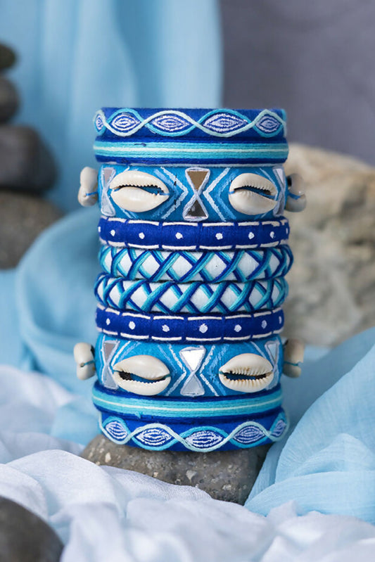 Sindhu Blue Bangle Set With Shells