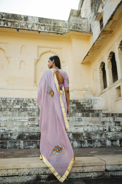 Meera Tissue Light Purple Handpainted And Handembellished Saree