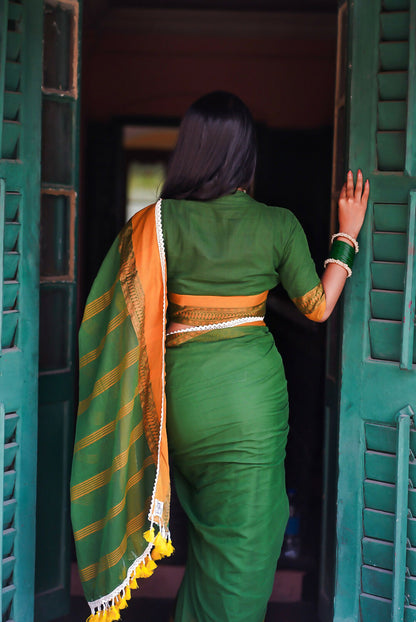 Green Love Pure Handloom Cotton Saree