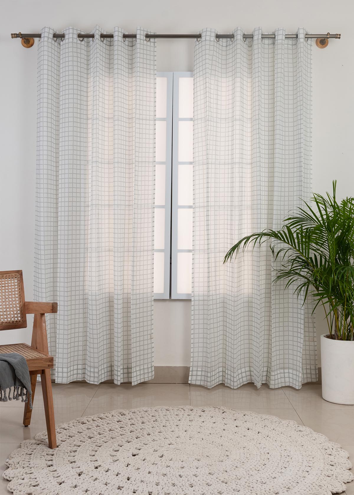 Light Filtering - Uneven Checks Cotton Sheer Curtain