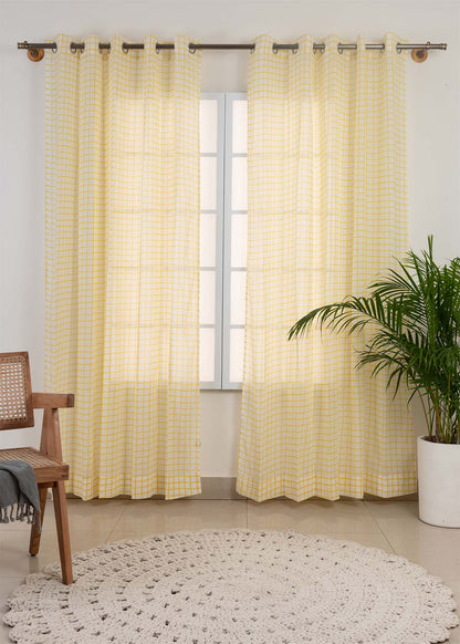 Light Filtering - Uneven Checks Geometric Cotton Sheer Curtain