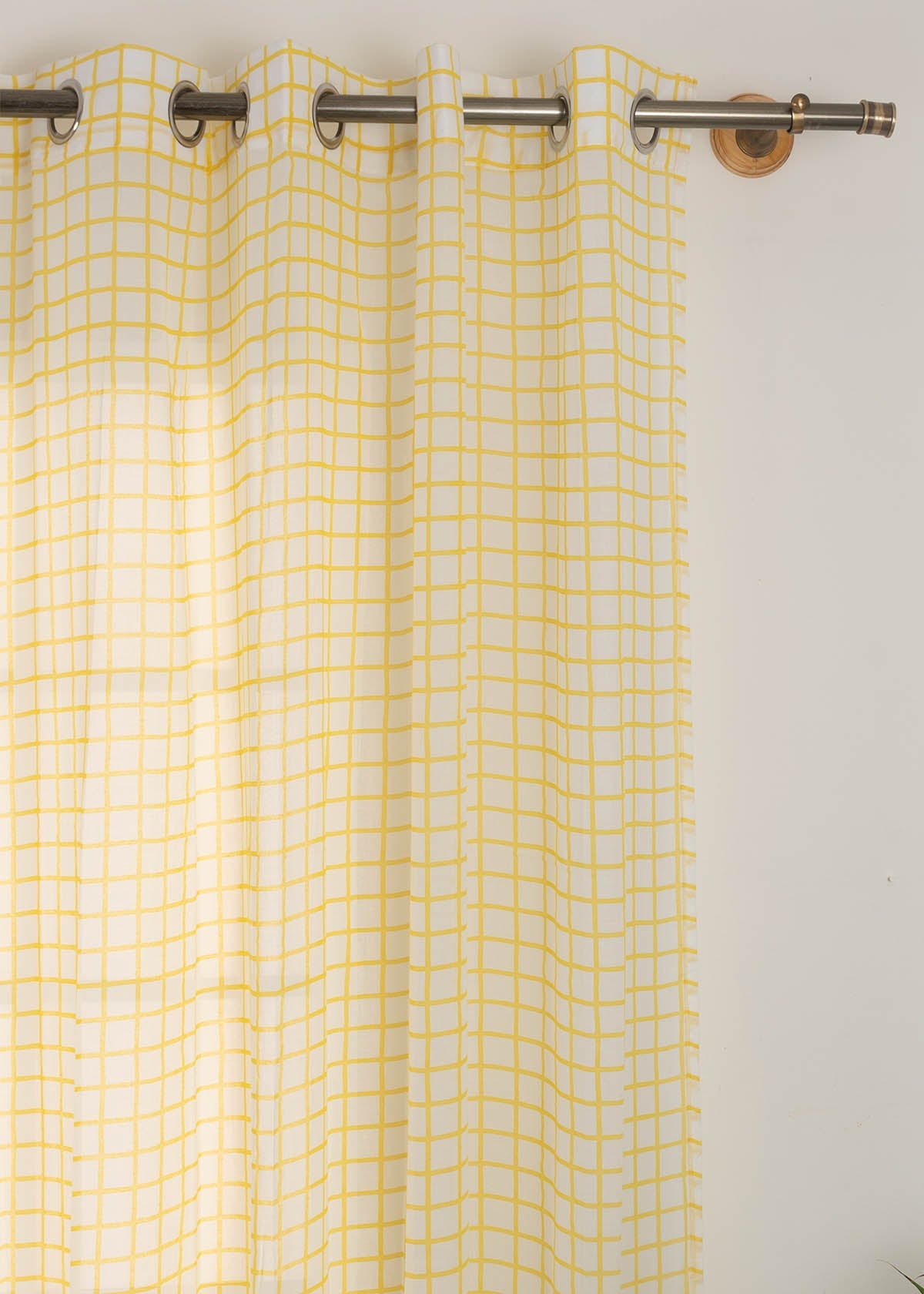 Light Filtering - Uneven Checks Geometric Cotton Sheer Curtain