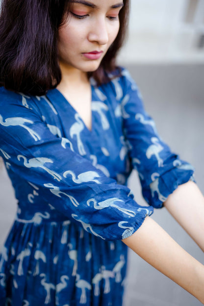 Flamingo Indigo Silk Dress