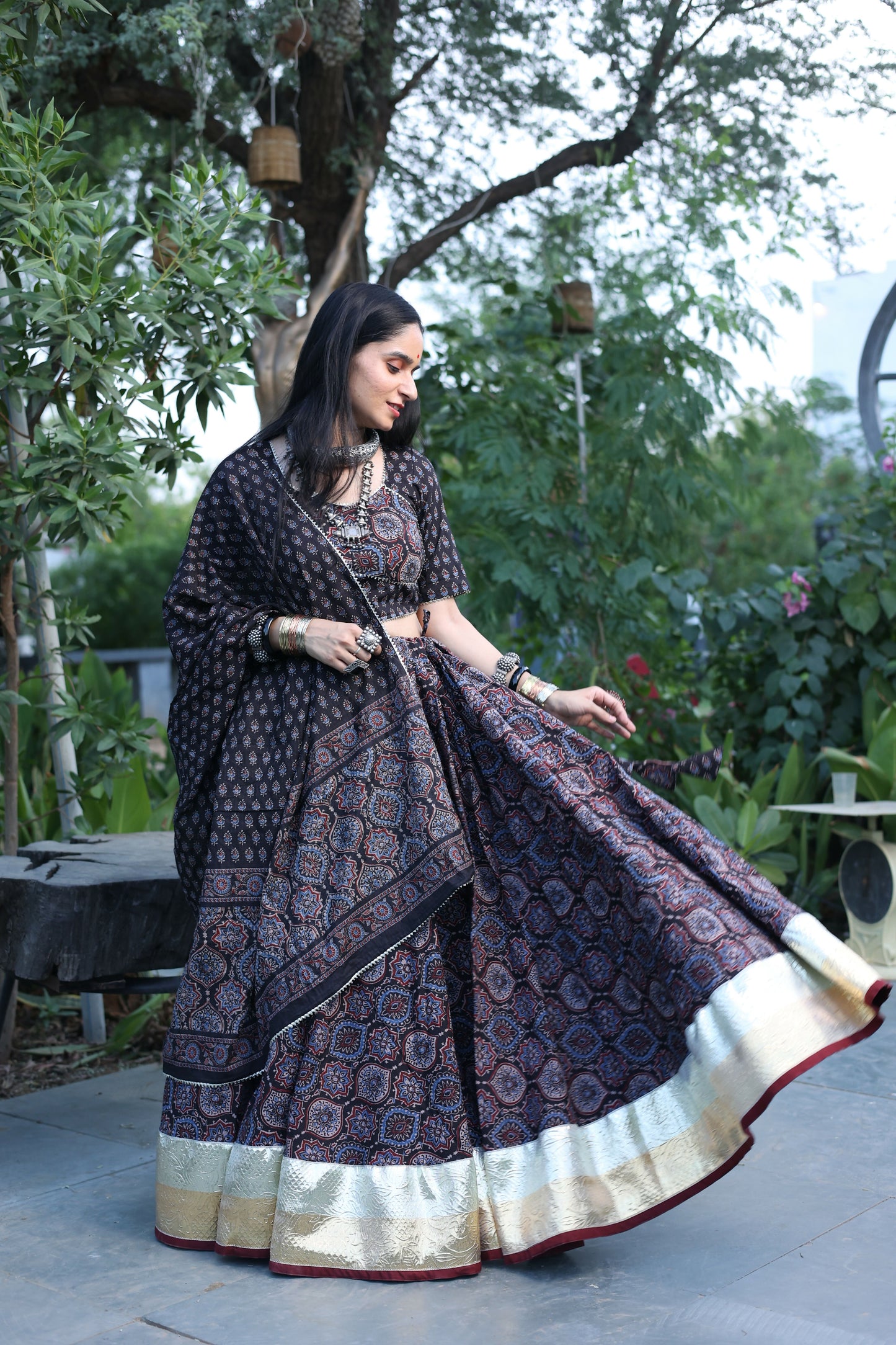 Durga Ajrakh Lehenga