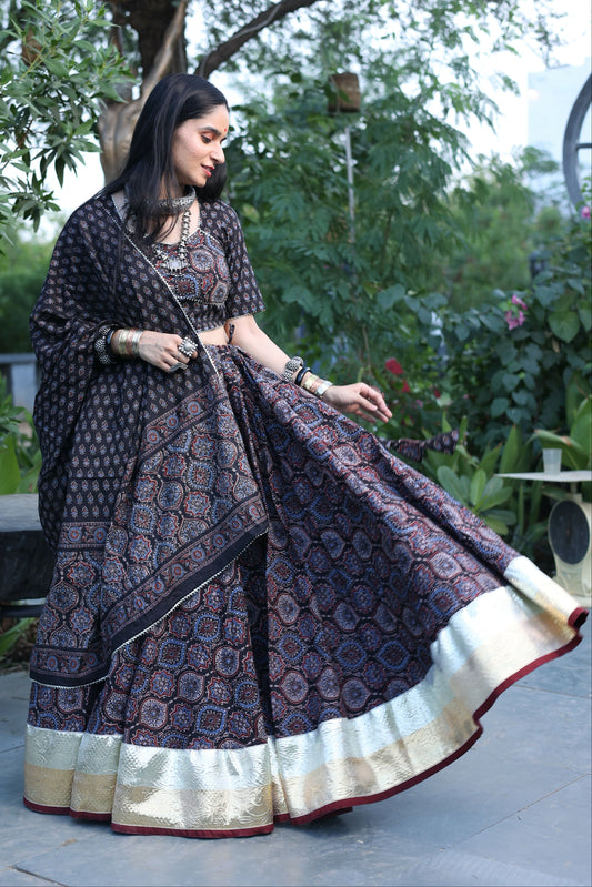Durga Ajrakh Lehenga