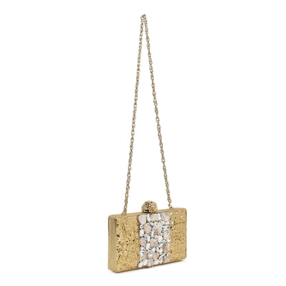 Opaline Mother of Pearl Embellished Golden Clutch